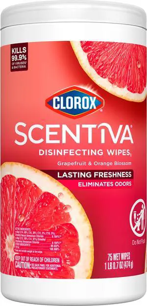 Clorox Scentiva Bleach-Free Cleaning Wipes, Grapefruit & Orange Blossom, 75 Count Clorox Scentiva Bleach-Free Cleaning Wipes, Grapefruit & Orange Blossom, 75 Count