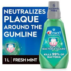 Crest Mouthwash, ProHealth Gum and Bacteria Guard AlcoholFree Mouthwash, Oral Rinse, Mint, 1L Crest Mouthwash, ProHealth Gum and Bacteria Guard AlcoholFree Mouthwash, Oral Rinse, Mint, 1L