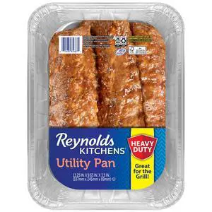 Reynolds Kitchens Heavy Duty Extra Deep Disposable Utility Pan for Grilling, 13.25 x 9.63 x 3.5 in., 1 Count Reynolds Kitchens Heavy Duty Extra Deep Disposable Utility Pan for Grilling, 13.25 x 9.63 x 3.5 in., 1 Count
