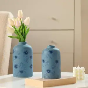 Mainstays By Becky G. & Alejandra Small 6.38" Blue Flower Decorative Ceramic Vase Mainstays By Becky G. & Alejandra Small 6.38" Blue Flower Decorative Ceramic Vase