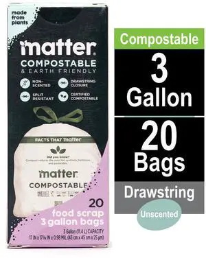 Matter Compostable 3-Gallon Drawstring Food Scrap Bags, 20 Count Matter Compostable 3-Gallon Drawstring Food Scrap Bags, 20 Count