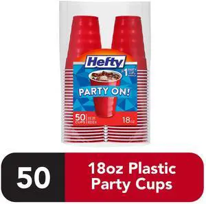 Hefty Party On Disposable Plastic Party Cups, Red, 18 oz., 50 Count Hefty Party On Disposable Plastic Party Cups, Red, 18 oz., 50 Count