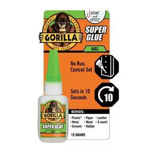 Gorilla Glue Clear Super Glue Gel Bottle, 15 Grams, Drying Time for Light Handling after 1-5 Minutes Gorilla Glue Clear Super Glue Gel Bottle, 15 Grams, Drying Time for Light Handling after 1-5 Minutes