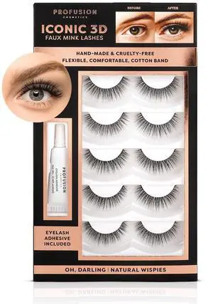 Profusion Cosmetics Iconic 3D Faux Mink Lashes, 5 Pairs Reusable Eyelashes with Adhesive for Natural to Dramatic Style, Lightweight & Cruelty-Free Set, Oh Darling Profusion Cosmetics Iconic 3D Faux Mink Lashes, 5 Pairs Reusable Eyelashes with Adhesive for Natural to Dramatic Style, Lightweight & Cruelty-Free Set, Oh Darling