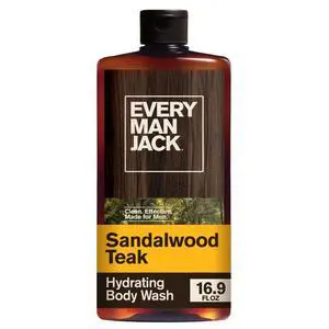 Every Man Jack Sandalwood Teak Hydrating Body Wash for Men, Naturally Derived, Warm Wood, Amber, 16.9 fl oz, 1 Count Every Man Jack Sandalwood Teak Hydrating Body Wash for Men, Naturally Derived, Warm Wood, Amber, 16.9 fl oz, 1 Count