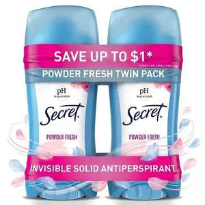 Secret Invisible Solid Antiperspirant Deodorant, Powder Fresh, 2.6 oz, Twin Pack Secret Invisible Solid Antiperspirant Deodorant, Powder Fresh, 2.6 oz, Twin Pack