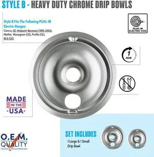 Range Kleen 139402XCD5 Style B 2-Pack Heavy Duty Chrome Drip Bowls Range Kleen 139402XCD5 Style B 2-Pack Heavy Duty Chrome Drip Bowls