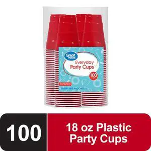 Great Value Everyday Disposable Plastic Party Cups, Red, 18 oz, 100 Count Great Value Everyday Disposable Plastic Party Cups, Red, 18 oz, 100 Count