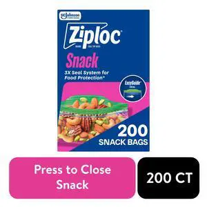 Ziploc® Brand Snack Bags with EasyGuide Texture, Grip 'n Seal Technology, Food Storage, Zipper, 200 Count Ziploc® Brand Snack Bags with EasyGuide Texture, Grip 'n Seal Technology, Food Storage, Zipper, 200 Count