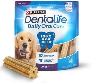 Purina DentaLife Daily Oral Care Large Dog Dental Treats with Chicken, 20.7 oz Pouch (18 Count) Purina DentaLife Daily Oral Care Large Dog Dental Treats with Chicken, 20.7 oz Pouch (18 Count)