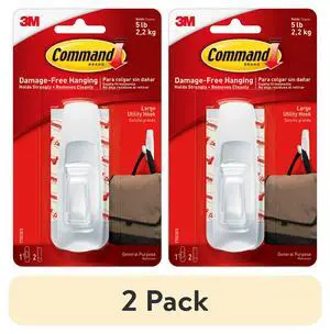(2 pack) Command Large Utility Hook, White, Damage Free Decorating, 1 Hook and 2 Command Strips (2 pack) Command Large Utility Hook, White, Damage Free Decorating, 1 Hook and 2 Command Strips