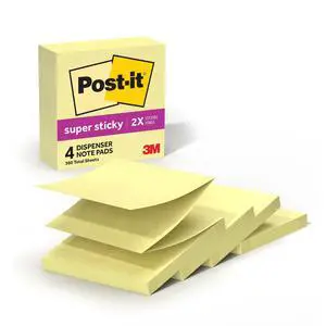 Post-it Super Sticky Dispenser Pop-up Notes, 3 in. x 3 in., Canary Yellow, 4 Pads Post-it Super Sticky Dispenser Pop-up Notes, 3 in. x 3 in., Canary Yellow, 4 Pads
