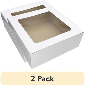 (2 pack) 11 Inch x 11 Inch x 4 Inch White Cake Box with Window by Way To Celebrate (2 pack) 11 Inch x 11 Inch x 4 Inch White Cake Box with Window by Way To Celebrate