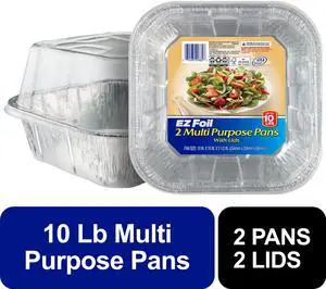 EZ Foil Multi Purpose 10 LB Roaster Disposable Aluminum Roasting Pans with Lids, 10 x 10 x 3.5 in., 2 Count EZ Foil Multi Purpose 10 LB Roaster Disposable Aluminum Roasting Pans with Lids, 10 x 10 x 3.5 in., 2 Count
