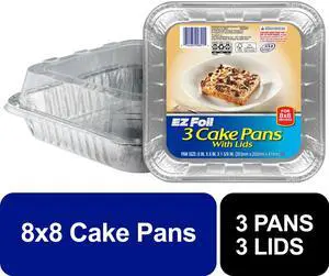 Ez Foil Cake Pans With Cover Bakeware 8 Inch 8 Inch X 8 Inch X 1.625 Inch Silver 1 Pack 3 Count Ez Foil Cake Pans With Cover Bakeware 8 Inch 8 Inch X 8 Inch X 1.625 Inch Silver 1 Pack 3 Count