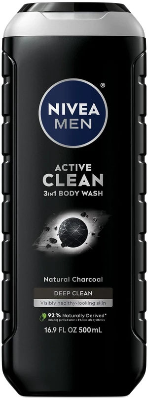 NIVEA MEN Active Clean 3-in-1 Men's Body Wash with Charcoal, Vanilla Bourbon Scent, 16.9 fl oz NIVEA MEN Active Clean 3-in-1 Men's Body Wash with Charcoal, Vanilla Bourbon Scent, 16.9 fl oz