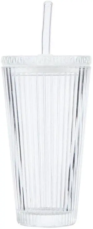 Better Homes & Gardens 21 oz Ribbed Glass Tumbler with Glass Lid and Straw Better Homes & Gardens 21 oz Ribbed Glass Tumbler with Glass Lid and Straw