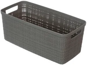 Curver Jute Narrow Gray Plastic Decorative Storage Basket, 13.6 in x 6.7 in x 5.7 in Curver Jute Narrow Gray Plastic Decorative Storage Basket, 13.6 in x 6.7 in x 5.7 in