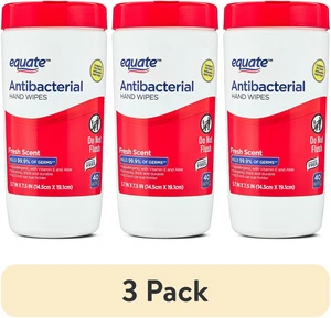 (3 pack) Equate Antibacterial Hand Wipes, Fresh Scent, 40 Wipes (3 pack) Equate Antibacterial Hand Wipes, Fresh Scent, 40 Wipes