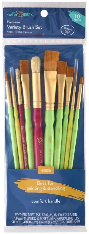 Hello Hobby 10-Piece Synthetic Paint Brush Set for Painting and Stenciling Hello Hobby 10-Piece Synthetic Paint Brush Set for Painting and Stenciling