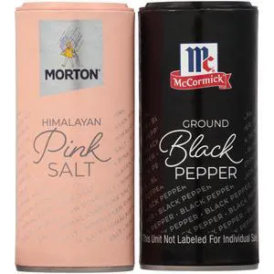 Morton Himalayan Pink Salt & McCormick Ground Pepper Shaker Set, Pink Salt & Pepper Shakers, 5.25 oz Morton Himalayan Pink Salt & McCormick Ground Pepper Shaker Set, Pink Salt & Pepper Shakers, 5.25 oz