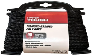 Hyper Tough Polypropylene Diamond-Braid Rope, Black, 1/4 in x 50 ft, 1 Each Hyper Tough Polypropylene Diamond-Braid Rope, Black, 1/4 in x 50 ft, 1 Each
