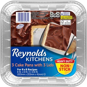 Reynolds Kitchens Aluminum Pans with Lids, Blue, 8x8 Inch, 3 Count Reynolds Kitchens Aluminum Pans with Lids, Blue, 8x8 Inch, 3 Count