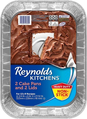 Reynolds Kitchens Non-Stick Disposable Aluminum Baking Pans with Lids, Blue, 13 x 9 in., 2 Count Reynolds Kitchens Non-Stick Disposable Aluminum Baking Pans with Lids, Blue, 13 x 9 in., 2 Count