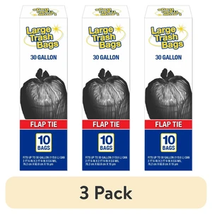 (3 pack) Basic Large Trash Bags, 30 Gallon, Flap Tie, 10 Bags (3 pack) Basic Large Trash Bags, 30 Gallon, Flap Tie, 10 Bags