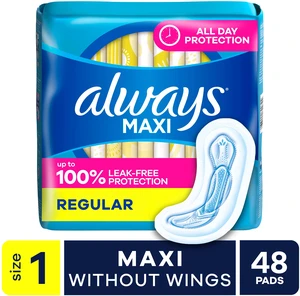 Always Maxi Pads without Wings, Size 1, Regular Absorbency, 48 Count Always Maxi Pads without Wings, Size 1, Regular Absorbency, 48 Count