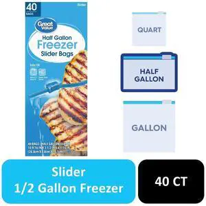 HalfGallon Freezer Slide Storage Bags,40Pack Clear Plastic Food Bags,Slide Zipper Secure Seal,SelfStanding Expandable Bottom for Meal Prep, Leftovers & Kitchen Organization HalfGallon Freezer Slide Storage Bags,40Pack Clear Plastic Food Bags,Slide Zipper Secure Seal,SelfStanding Expandable Bottom for Meal Prep, Leftovers & Kitchen Organization