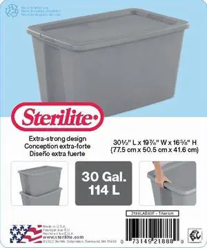 Sterilite 30 Gallon Gray Plastic Storage Tote With SnapOn Lid,Stackable Large Organizer Bin,Textured Carry Handles,BPAFree,For Garage,Dorm,Bedding & Sports Gear Sterilite 30 Gallon Gray Plastic Storage Tote With SnapOn Lid,Stackable Large Organizer Bin,Textured Carry Handles,BPAFree,For Garage,Dorm,Bedding & Sports Gear