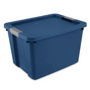 Sterilite 20 Gallon Blue Plastic LatchTote Storage Bin,Stackable Organizer Box With Secure Latching Lid,ComfortGrip Handles,BPAFree,For Garage,Seasonal & Sports Gear Sterilite 20 Gallon Blue Plastic LatchTote Storage Bin,Stackable Organizer Box With Secure Latching Lid,ComfortGrip Handles,BPAFree,For Garage,Seasonal & Sports Gear