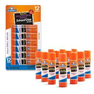Elmer's DisappearingPurple Washable Glue Sticks, 12Count, 6g Each, NonToxic AcidFree, GoesonPurple DriesClear, For School Arts, Crafts & Classroom Projects Elmer's DisappearingPurple Washable Glue Sticks, 12Count, 6g Each, NonToxic AcidFree, GoesonPurple DriesClear, For School Arts, Crafts & Classroom Projects