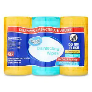 Great Value Disinfecting Wipes, 3Pack, 225 Total Wipes, Lemon & Fresh Scent, Kills 99.9% Bacteria & Viruses, MultiSurface Household Sanitizing Cleaner Great Value Disinfecting Wipes, 3Pack, 225 Total Wipes, Lemon & Fresh Scent, Kills 99.9% Bacteria & Viruses, MultiSurface Household Sanitizing Cleaner