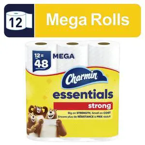 Charmin Essentials Strong 1Ply Toilet Paper, 12 Mega Rolls, 429 Sheets Per Roll,3X Stronger WhenWet,SepticSafe & RotoRooter Approved,Value Household Bath Tissue Charmin Essentials Strong 1Ply Toilet Paper, 12 Mega Rolls, 429 Sheets Per Roll,3X Stronger WhenWet,SepticSafe & RotoRooter Approved,Value Household Bath Tissue
