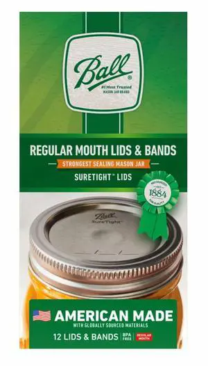 Ball RegularMouth Canning Lids and Bands, 12Count, Airtight Seal Mason Jar Accessories for Home Food Preservation, Lids SingleUse, Bands Reusable Ball RegularMouth Canning Lids and Bands, 12Count, Airtight Seal Mason Jar Accessories for Home Food Preservation, Lids SingleUse, Bands Reusable