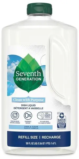 Seventh Generation Free & Clear Liquid Dish Soap Refill, 50 fl oz, FragranceFree PlantBased Degreaser, Hypoallergenic for Sensitive Skin, EPA Safer Choice Certified Seventh Generation Free & Clear Liquid Dish Soap Refill, 50 fl oz, FragranceFree PlantBased Degreaser, Hypoallergenic for Sensitive Skin, EPA Safer Choice Certified