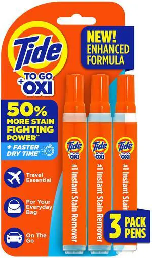 Tide ToGo Instant Stain Remover Pens, 3Count Portable BleachFree Spot Cleaner, OntheGo Food & Drink Stain Treatment for Clothing, Cotton, Wool, Polyester & Carpet Tide ToGo Instant Stain Remover Pens, 3Count Portable BleachFree Spot Cleaner, OntheGo Food & Drink Stain Treatment for Clothing, Cotton, Wool, Polyester & Carpet