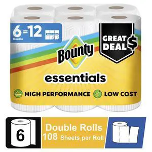 Bounty Essentials Paper Towels Select-A-Size 6 Double Rolls, White, 108 Sheets Per Roll Bounty Essentials Paper Towels Select-A-Size 6 Double Rolls, White, 108 Sheets Per Roll