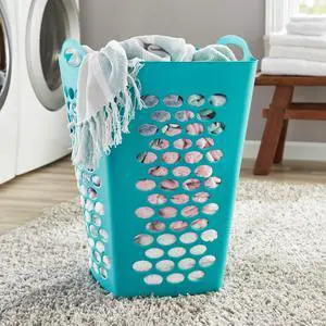 Mainstays 2 Bushel Flexible Square Laundry Hamper, Teal Plastic Mainstays 2 Bushel Flexible Square Laundry Hamper, Teal Plastic