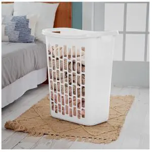 Mainstays Rectangular Open Plastic Hamper, for Narrow Spaces, White, Adult Mainstays Rectangular Open Plastic Hamper, for Narrow Spaces, White, Adult