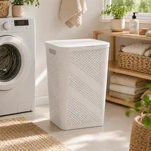 Mainstays Plastic Rectangular Hinged-Lid Laundry Hamper, White, Adult Mainstays Plastic Rectangular Hinged-Lid Laundry Hamper, White, Adult