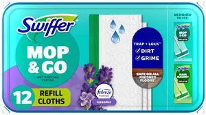 Swiffer Mop & Go, Wet Pads Refill, Floor Cleaner, Cleaning Cloths, Lavender, 12 Count Swiffer Mop & Go, Wet Pads Refill, Floor Cleaner, Cleaning Cloths, Lavender, 12 Count