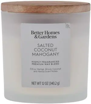 Better Homes and Gardens Salted Coconut Mahogany Scented 2-Wick Frosted Jar Candle 12oz. Better Homes and Gardens Salted Coconut Mahogany Scented 2-Wick Frosted Jar Candle 12oz.