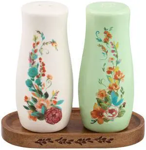 Pioneer Woman Painted Meadow 3Piece Salt and Pepper Shaker Set with Acacia Wood Tray, Floral Stoneware Seasoning Containers, Vintage CountryStyle Table Decor for Kitchen Countertop & Dining Table Pioneer Woman Painted Meadow 3Piece Salt and Pepper Shaker Set with Acacia Wood Tray, Floral Stoneware Seasoning Containers, Vintage CountryStyle Table Decor for Kitchen Countertop & Dining Table