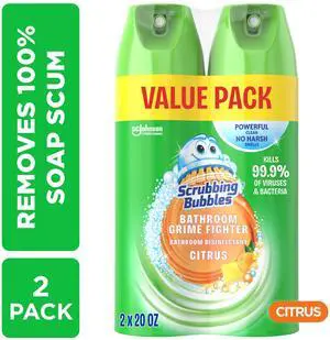 Scrubbing Bubbles Disinfectant Bathroom Shower & Tub Cleaner Grime Fighter Aerosol Spray, Citrus, 20 oz, 2 Pack Scrubbing Bubbles Disinfectant Bathroom Shower & Tub Cleaner Grime Fighter Aerosol Spray, Citrus, 20 oz, 2 Pack