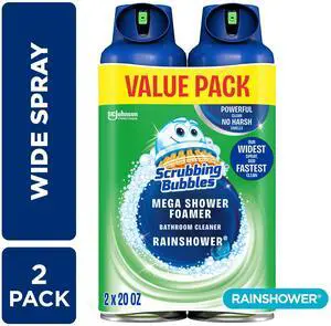 Scrubbing Bubbles Mega Shower Foamer Aerosol, Tough Foaming Bathroom, Tile, Shower & Tub Disinfectant Cleaner, Rainshower, 20 oz, 2 Pack Scrubbing Bubbles Mega Shower Foamer Aerosol, Tough Foaming Bathroom, Tile, Shower & Tub Disinfectant Cleaner, Rainshower, 20 oz, 2 Pack