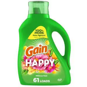 Gain Liquid Laundry Detergent, Hibiscus Hula Scent, 88 fl oz, 61 Loads, HE Gain Liquid Laundry Detergent, Hibiscus Hula Scent, 88 fl oz, 61 Loads, HE