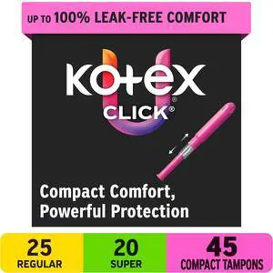 U by Kotex Click Compact Multipack Tampons, Regular/Super, Unscented, 45 Count U by Kotex Click Compact Multipack Tampons, Regular/Super, Unscented, 45 Count